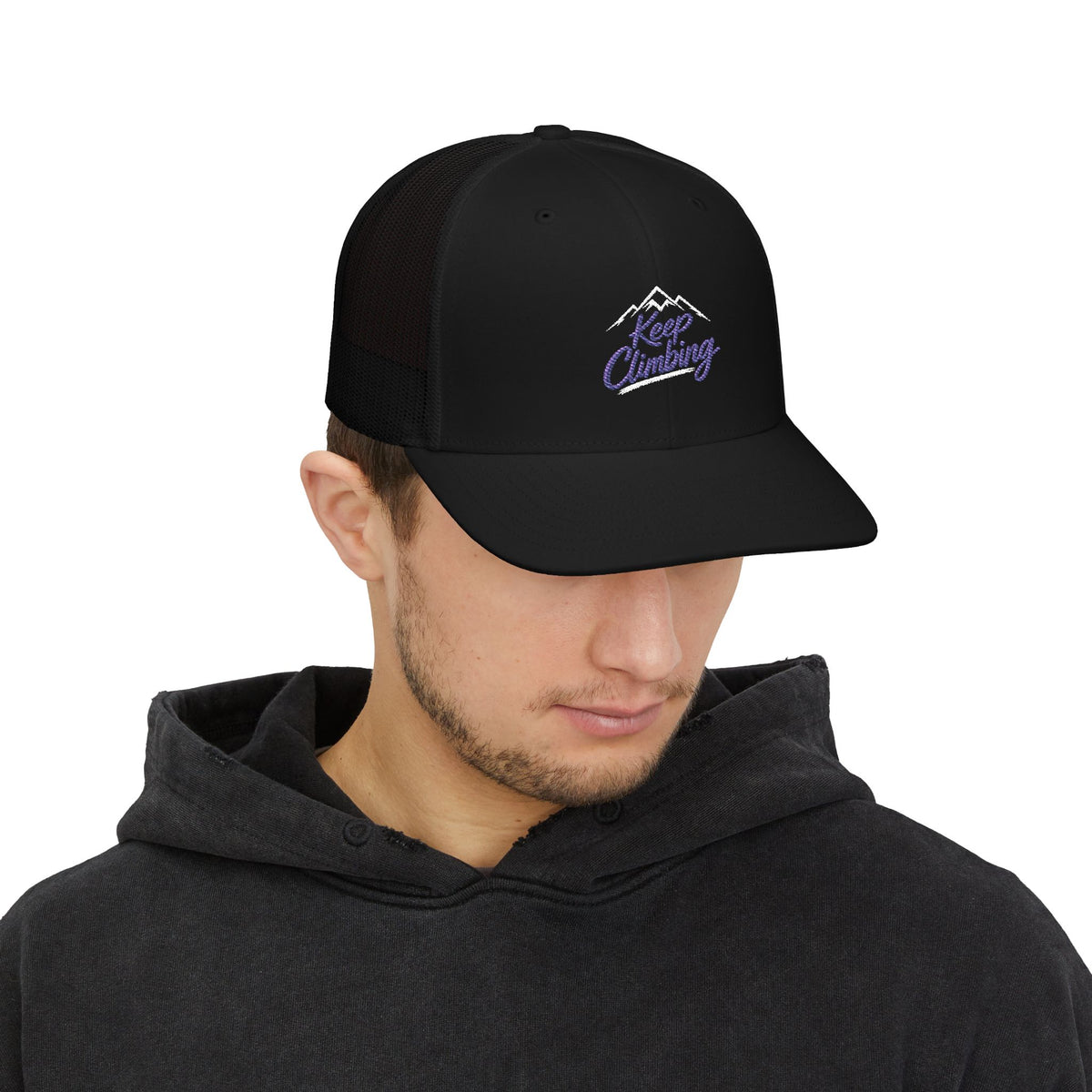 Keep Climbing Snapback Trucker Cap — Embroidered Mountain Adventure Hat
